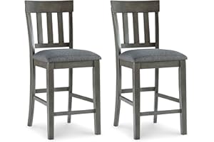 Signature Design by Ashley Hallanden Modern Farmhouse 25.75" Counter Height Upholstered Barstool, Set of 2, Dark Gray