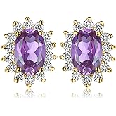 JewelryPalace Princess Diana Kate Middleton Class Gemstone Birthstone Sapphire Emerald Ruby Stud Earrings for Women, 14k Yellow Gold Plated 925 Sterling Silver Earrings for Women, Earings Set