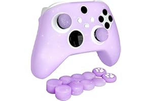 HLRAO Purple Glitter Anti-Slip Protective Silicone Cover Skin Grips for Xbox Series X/S Controller,8 PCS Glitter Thumb Grips Caps and 2 Grips Caps.