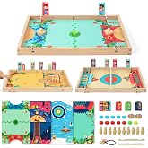 QZMTOY Large Fast Sling Puck Game Air Hocky Table Game Bowling Games -10 in 1 Family Games for Boys Girls,Teens,Adults,Wooden Hockey Board Game for 3+ Years Old Kids