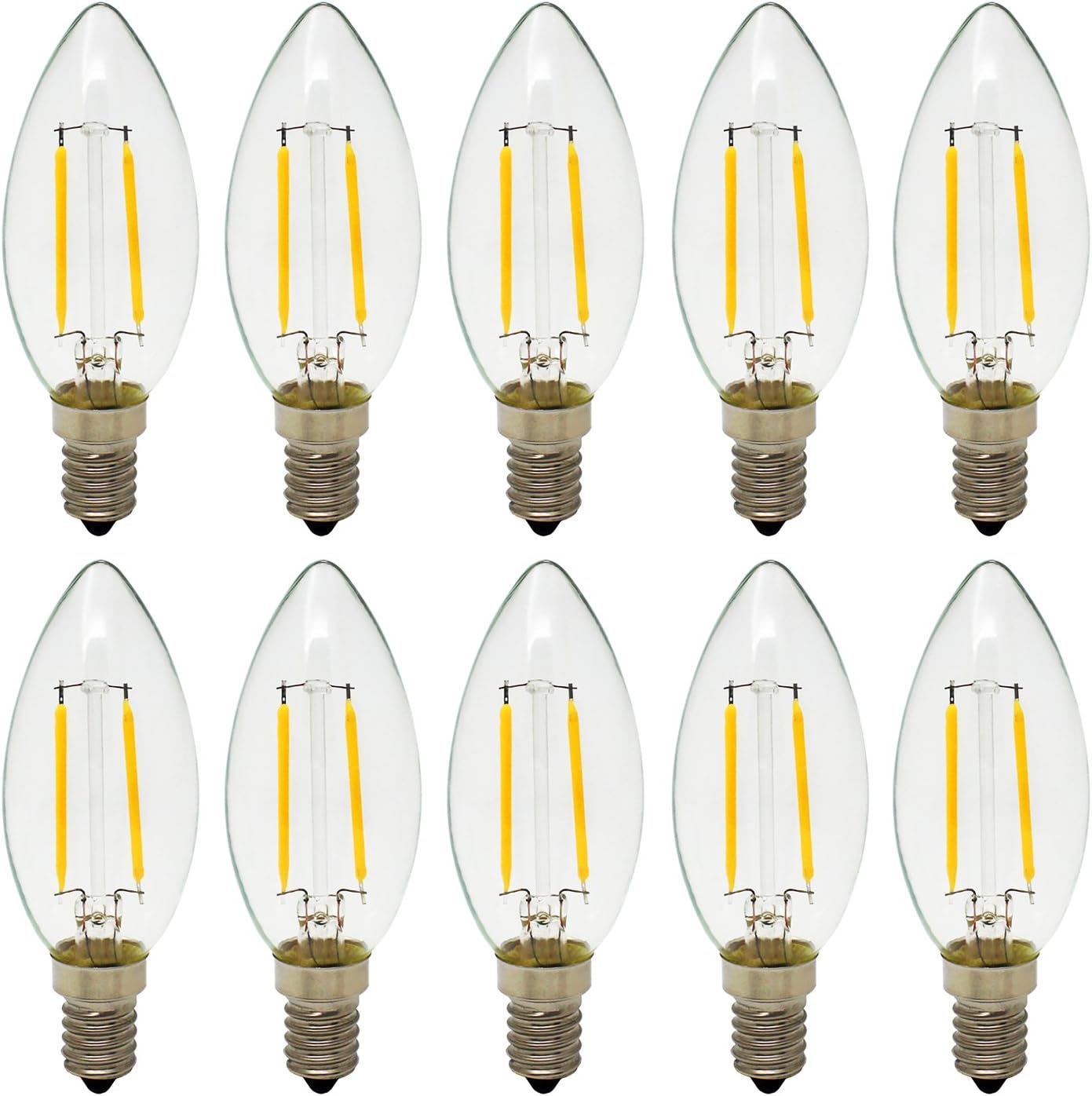 Garselis 10-Pack E14 2W Retro LED Filament Candle Bulbs Edison Antique Vintage Style Light Not Dimmable Warm White 2700K 150LM 15W Incandescent Replacement AC 220-240V