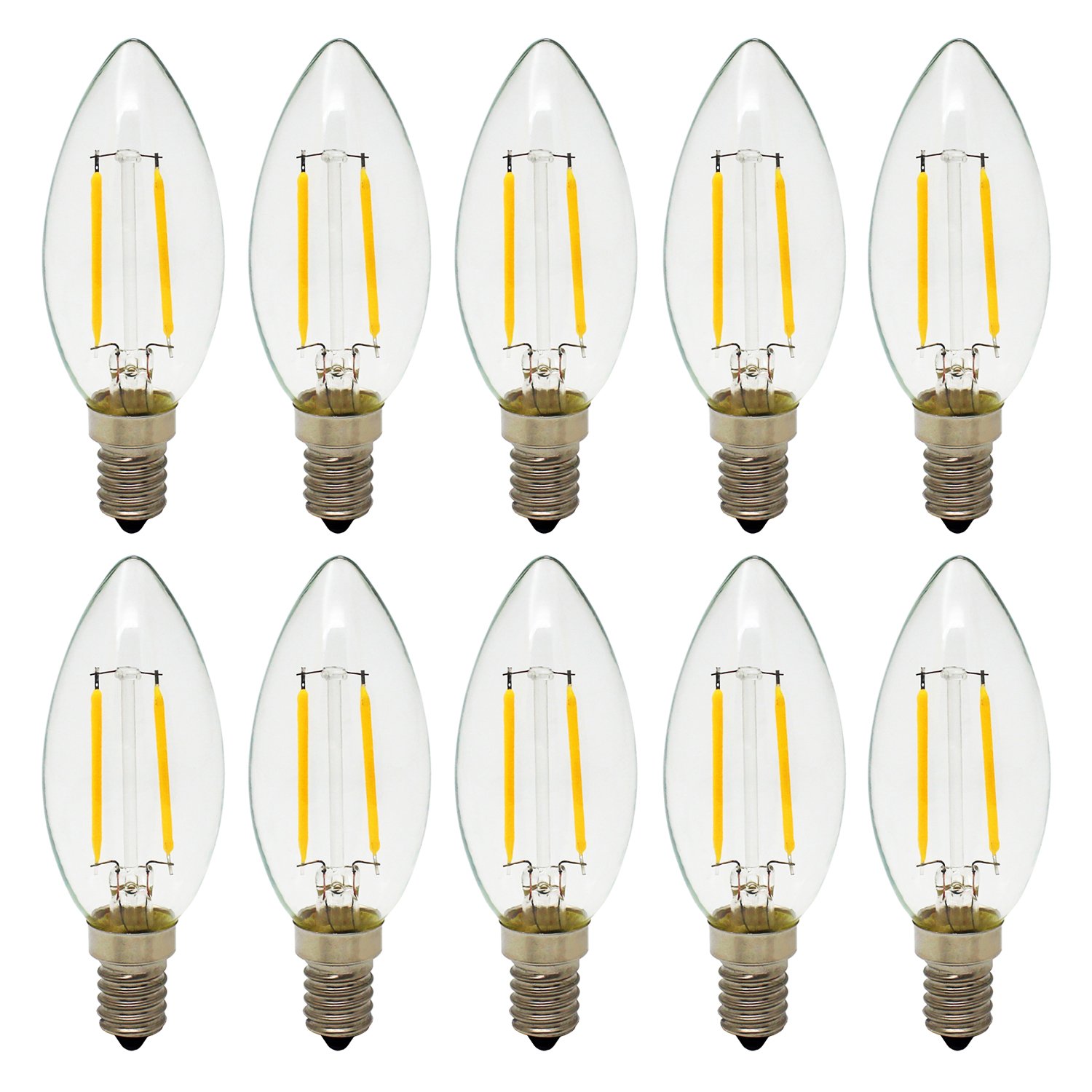 Garselis 10-Pack E14 2W Retro LED Filament Candle Bulbs Edison Antique Vintage Style Light Not Dimmable Warm White 2700K 150LM 15W Incandescent Replacement AC 220-240V