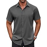 COOFANDY Men's Button Down Shirt Short Sleeve Dress Shirt Casual Beach Summer Wedding Shirt