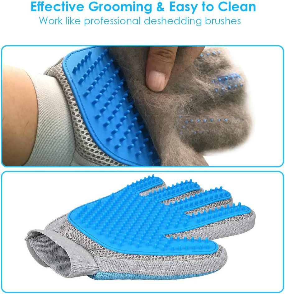 2020 New Pet Hair Remover Gloves for Furniture, Pet Grooming Gloves Hair Removal for Dogs & Cats, 2 in 1 Function of Pet Deshedding & Hair Remover Glove with Five Finger Design, 1 Pair
