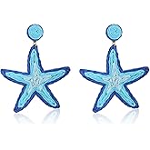 RUOFFETA Raffia Starfish Earrings, Raffia Straw Wrapped Starfish Drop Dangle Earrings Summer Tropical Beach Jewelry