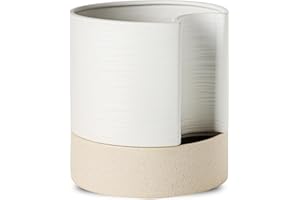 Nihow Self Watering Plant Pot: 8 Inch Ceramic Planter with Drainage Hole & Water Storage Plus for Indoor & Outdoor Plants - Cylinder Round Flower Pot for Succulent/Herbs/Violets - White & Brown