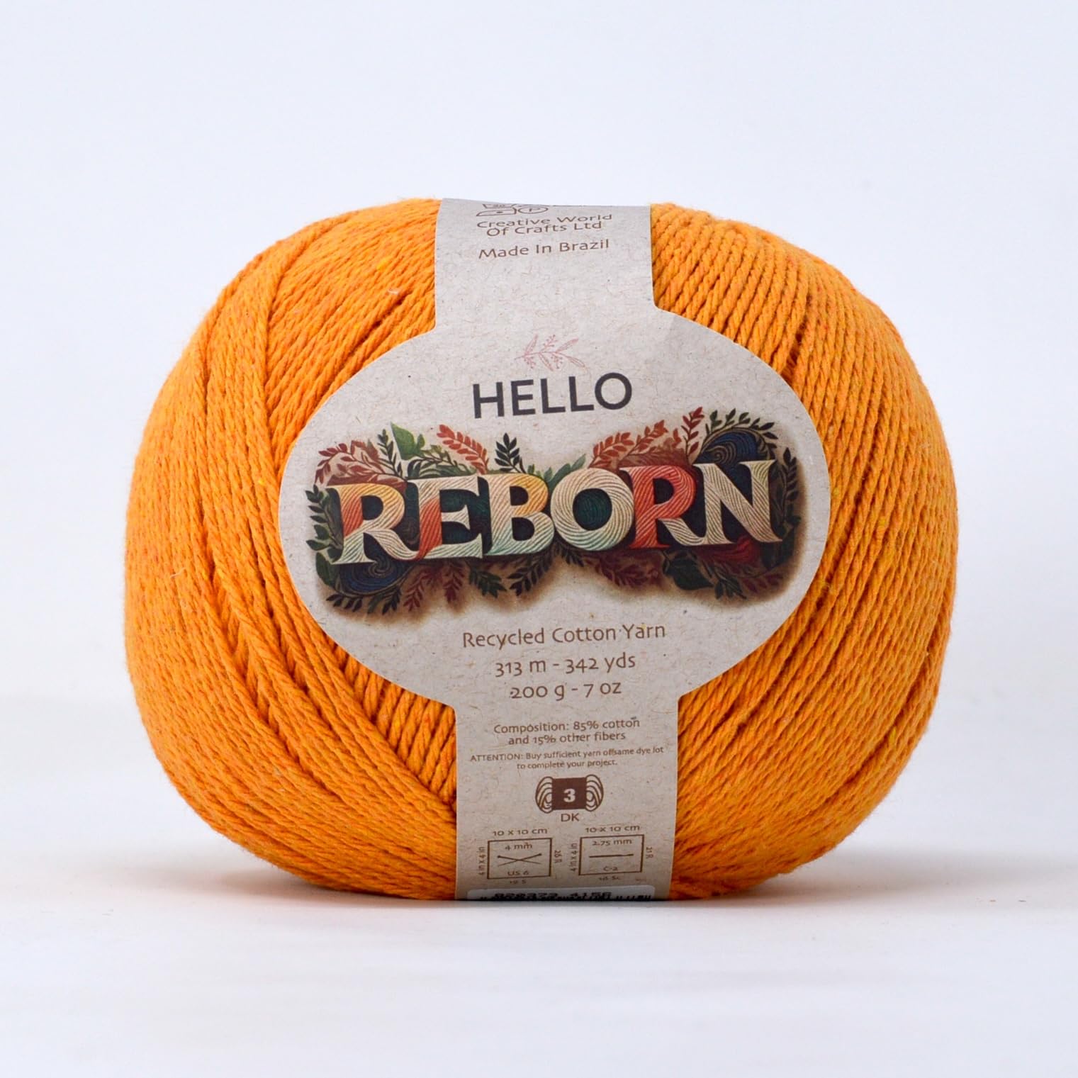 Reborn Recycled Cotton - Hot Orange - 200g DK Crochet/Knitting Yarn