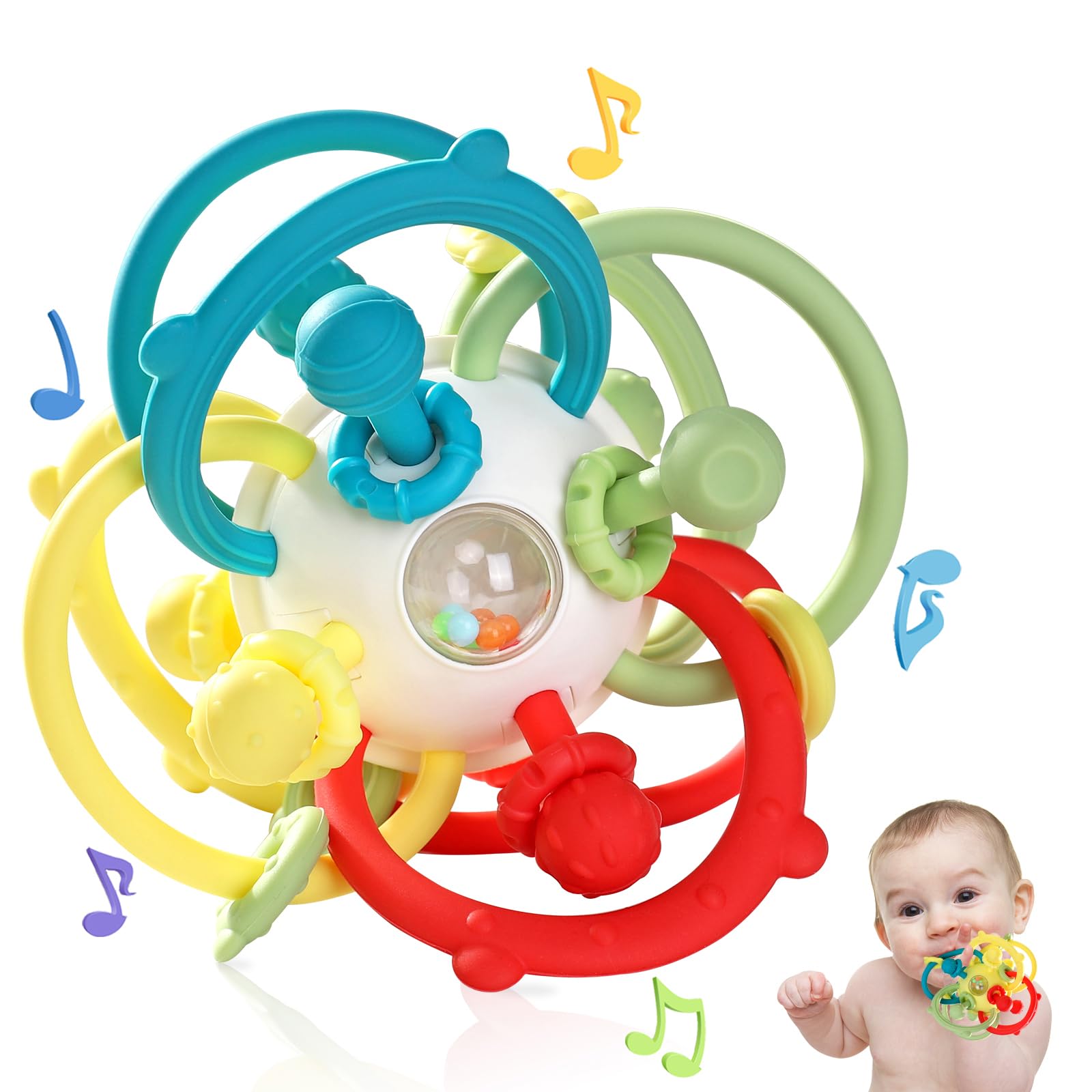 Photo 1 of Orzbow Rattle & Sensory Teething Toys for Baby, Montessori Teethers Toys for Babies 3-12 Months, Infant Teething Relief Chew Toys, Stimulating Little Minds & Hands with Educational Toys for Toddlers