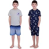 US Angels Pajamas Set for Boys, 4-Piece Set, Short Sleeve Shirt with Pajama Shorts