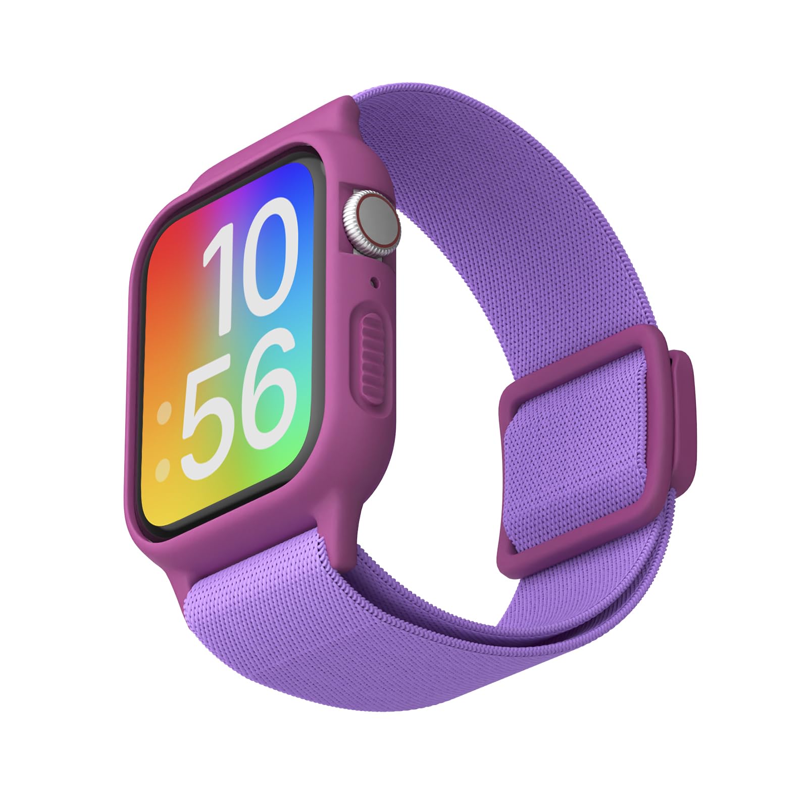 Compatible with Kids Apple Watch Band with Case, Elastic Nylon Strap with Adjustable Snap-On Clasp for iWatch 38/40/41mm & 42/44/45mm with Bumper Boys Girls (42/44/45mm, Purple)