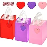 Blulu 58 Pcs Valentine's Day Party Favors Including 13 Kraft Gift Bags and 45 Heart Gift Tags, Red Purple Pink Paper Bags Bulk with Handle for Valentines Birthday Wedding Party Supplies