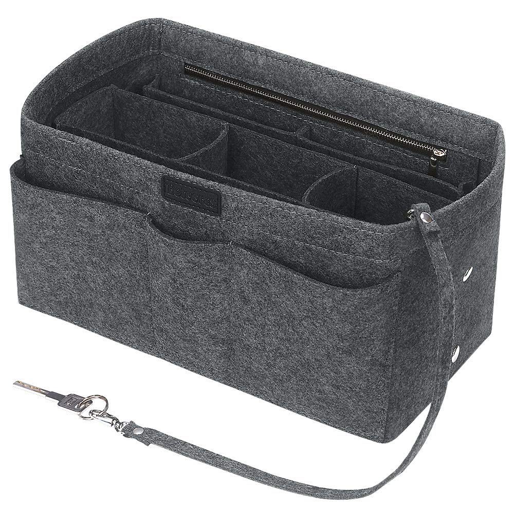 Betoores Handbag Organiser, Bag Organiser with Compartments, Purse Insert Bag in Bag, Handbag Folder, Medium Grey - L