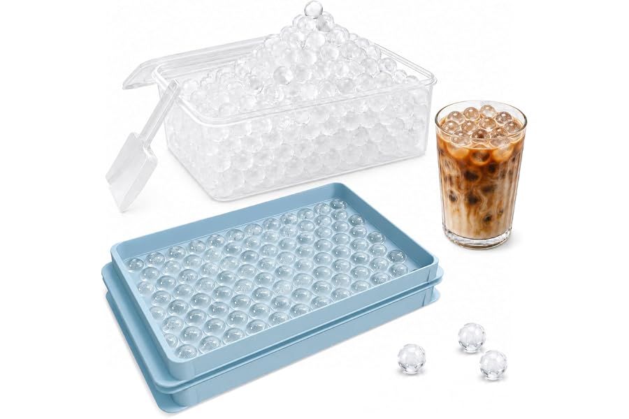Mini Ice Cube Trays for Freezer with Lid, Tiny Pebble Ice Tray | 0.55" Small Ice Ball Mold, Easy Release, for Water Bottle &