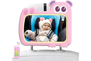 OLISHARE 2-in-1 Baby Car Mirror with Lights & Soft Sounds, Cry Detector, Clear Night View, 360° Rotation, Shatterproof, Rear Facing Baby Car Seat Mirror with Remote Control, Perfect Baby Shower Gifts (Pink)