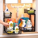 ZELOREA Under Sink Organizer, Heavy-Duty & Rust-Resistant Carbon Steel Metal, 2 Tier Pull Out Under Bathroom Sink Storage, Adjustable Height (13.8" -16.9"), Organizer for Kitchen Cabinet(2PCS,Black)