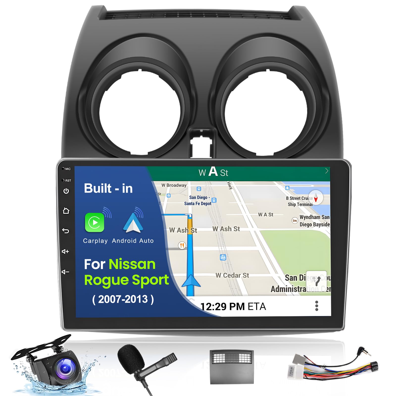 Photo 1 of [2+64GB] Inefala for Nissan Rogue Sport Qashqai 2008-2013(Square Hazard Light Button) Car Radio Stereo with Wireless Carplay Android Auto, 9 Inch HD Touchscreen with GPS WiFi BT FM/RDS EQ