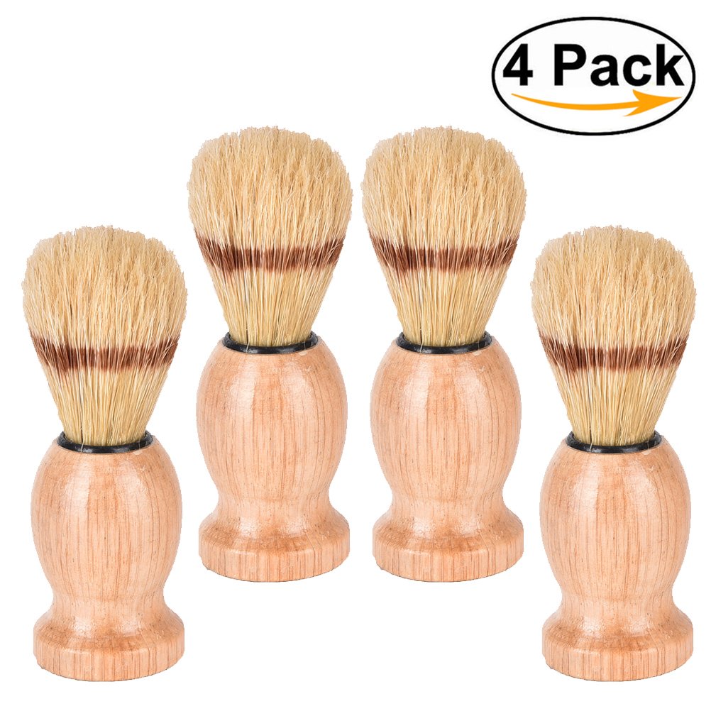 4Pcs Men Shaving Brush Wood Handle, Professional Salon Tools