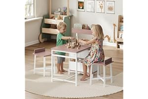 MAHANCRIS Kids Desk and Chair Set for 2, Toddler Table and Chair Set for 3-8 Years Old, Wooden Kids Study Desk for Writing & Drawing, Toddler Activity Table for Playroom, White and Pink KDBP12101