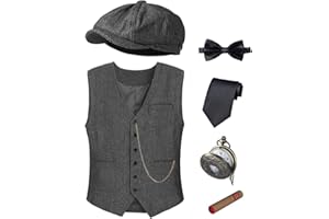 TOGROP 1920s Mens Costume Vest Hat Pocket Watch Accessories Set Adult Party Cosplay
