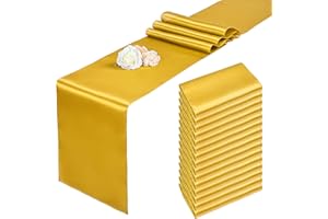 Pesonlook 15 Pack Satin Table Runners Bright Gold 12 x 108 Inch Long Table Runners for Rectangle Round Tables, Smooth Satin Table Runner for Wedding, Birthday Party Banquets Decoration