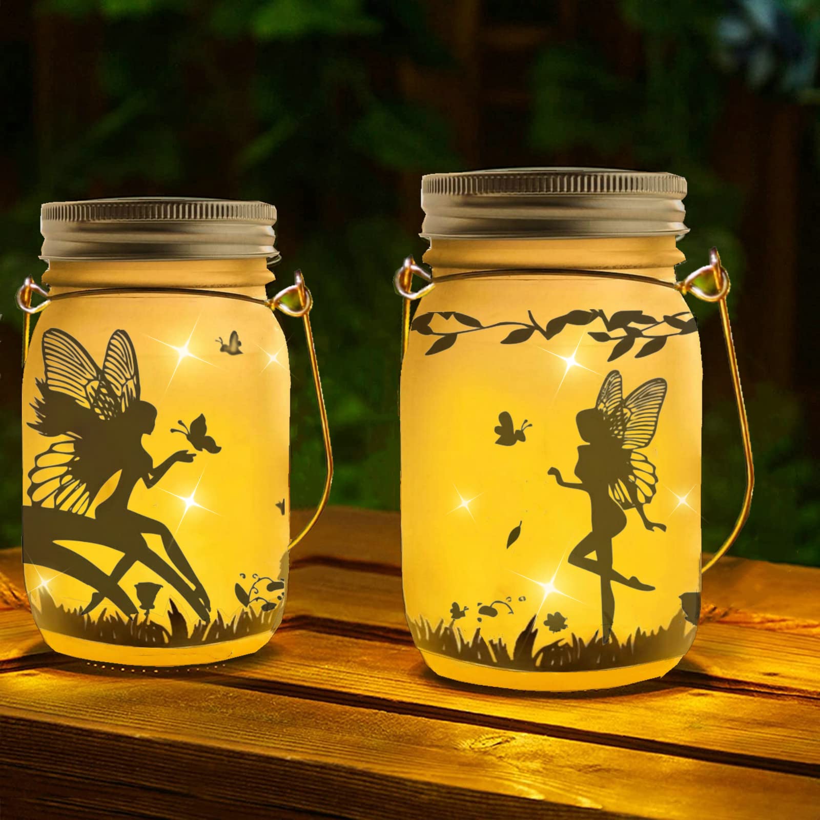 Solar Fairy Lantern Outdoor, Garden Ornaments Waterproof Hanging Frosted Glass Solar Mason Jar Lights LED Hanging Lamp for Table, Yard, Garden, Patio, Lawns Decoration Night Lights