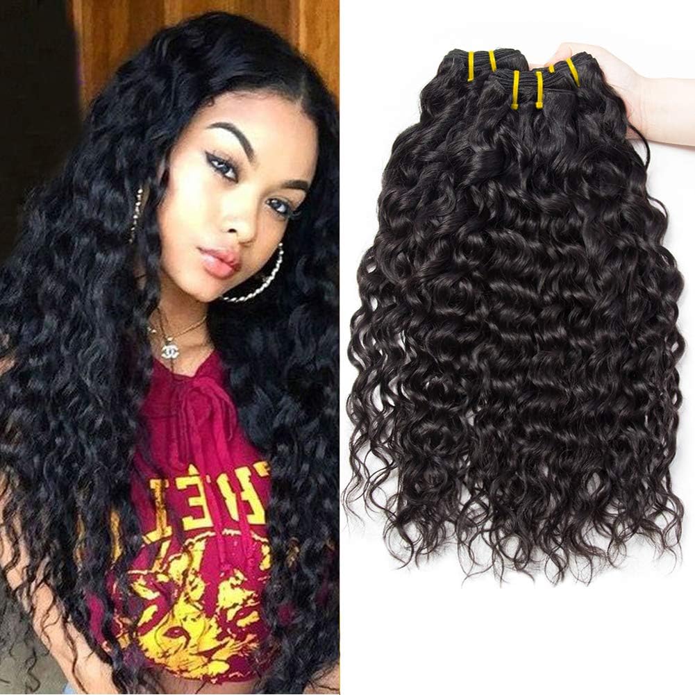 Water Wave Bundles Human Hair 8 10 12 inch 3 Bundles Culy Human Hair Extensions for Black Women Double Weft Soft Bouncy Soft and Bouncy Natural Black Color