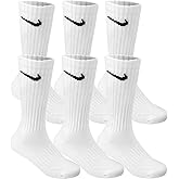Nike Men/'s Performance Cotton Cushioned Crew Socks, 6 Pair Medium (shoe size 6-8) (White) Six Pack