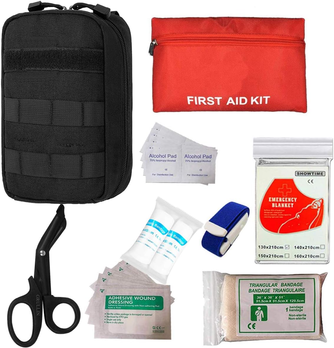 GRULLIN Tactical MOLLE IFAK Pouch+Stainless Steel Bandage Scissors Heavy Duty Set:Rip-Away EMT First Aid Kit Emergency Survival Gear Bag Medical Trauma Shears