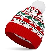 Yymobt Christmas Knitted Hat with Pom Pom Red Beanie Christmas Hat Winter Cap for Women Men Xmas Holiday Party Supplies