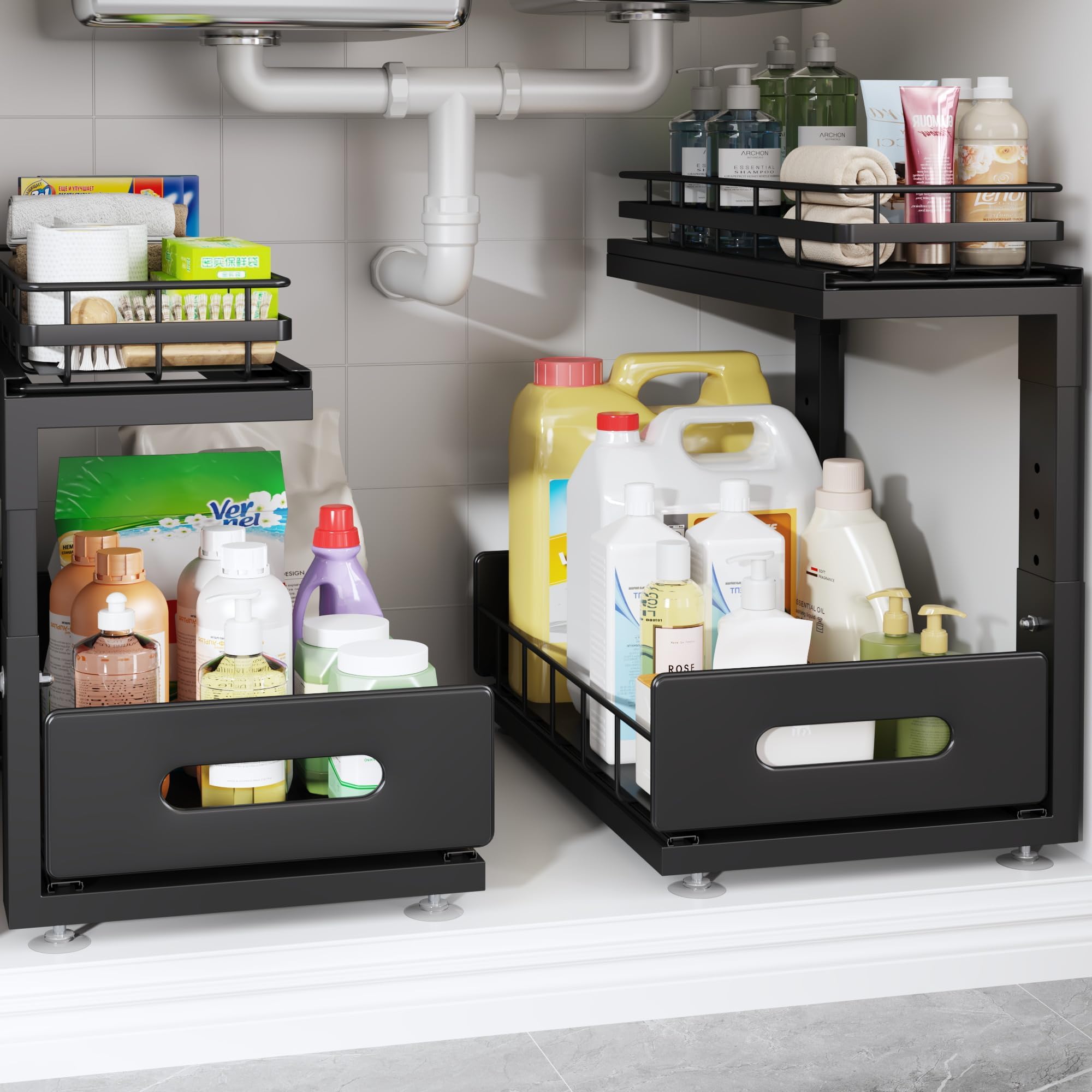 Photo 1 of Biboraya 2 Pack Under Sink Organizer Upgrade To Professional Rails,2-Tier Dual Pull Out Cabinet Storage,Height Adjustable Slide Out Drawers For Bathroom Kitchen,Under Sink Shelf (Patent Registered)