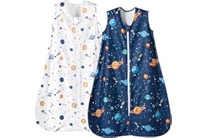 PHF Warm Micro-Fleece Baby Sleep Sack 12-18 Months, Soft Baby Wearable Blanket, 2-Way Zipper Sleeping Bags, 2 Pack Comfy Toddler Sleeping Sack for Boys, Large Size, Space