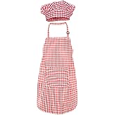 Jennice House Kids Apron and Chef Hat Set, Cute Children Baking Aprons for Cooking Baby Baking Aprons