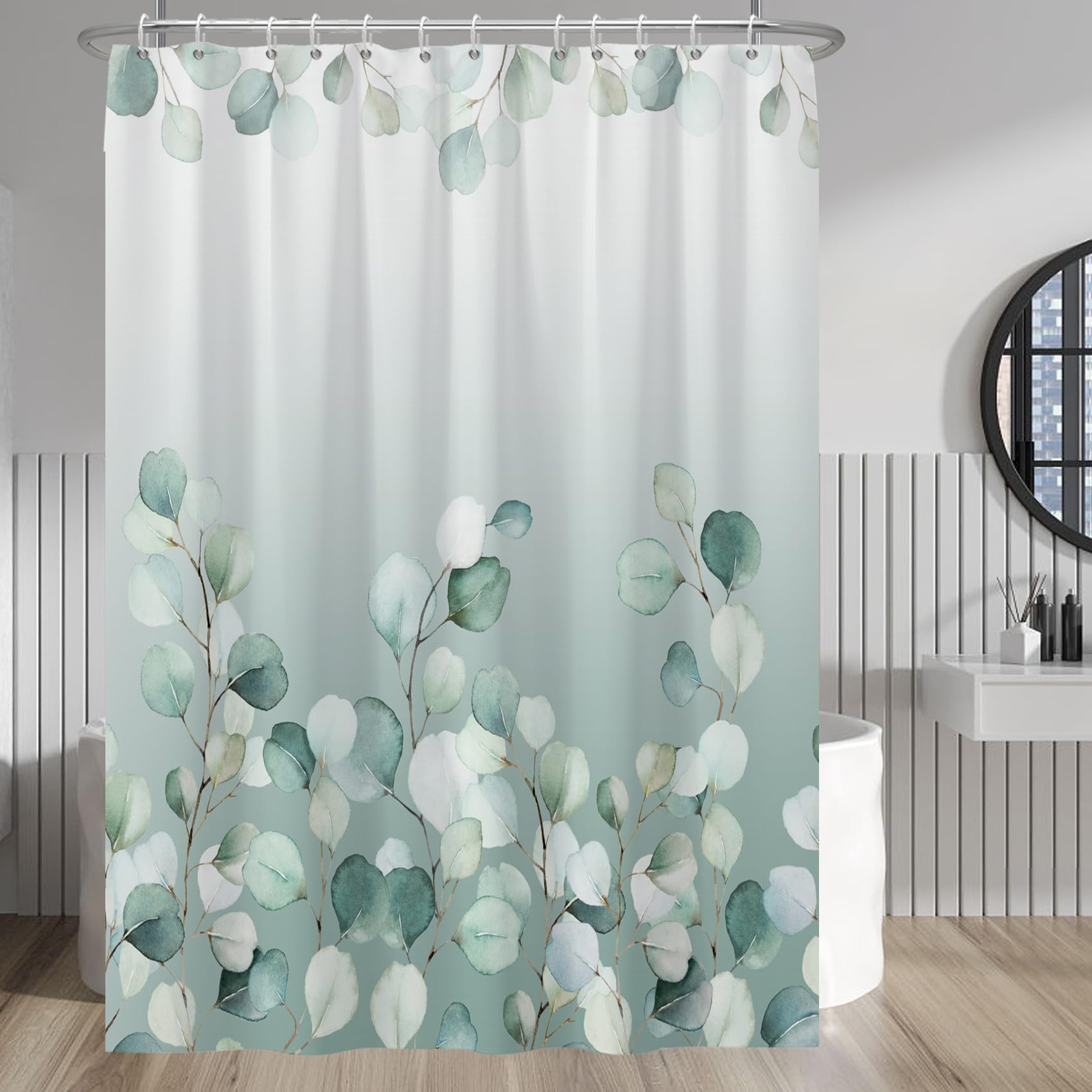 Baocicoo Eucalyptus Leaf Shower Curtain Sets Green