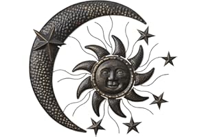 TICKCACY 27” Metal Sun Wall Decor, Vintage Sun Moon Stars Wall Decoration, Moon and Stars Wall Art Sculpture for Indoor Outdoor, Sun Wall Hanging for Living Room Bedroom Garden Yard Patio Fence