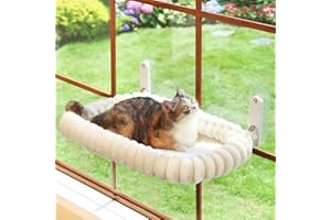 Zakkart SnugCloud Foldable Cat Window Perch - Cordless, Ultra Soft Machine Washable Bed with 4-Sided Bolster, Metal Frame - Window Hammock for Large Cats and Kittens (Cream White, Large)