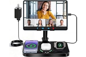 6-in-1 Wireless Charging Station for Apple Products with Clock, 7-Color RGB and Foldable,30W Multiple Devices Wireless Chargi