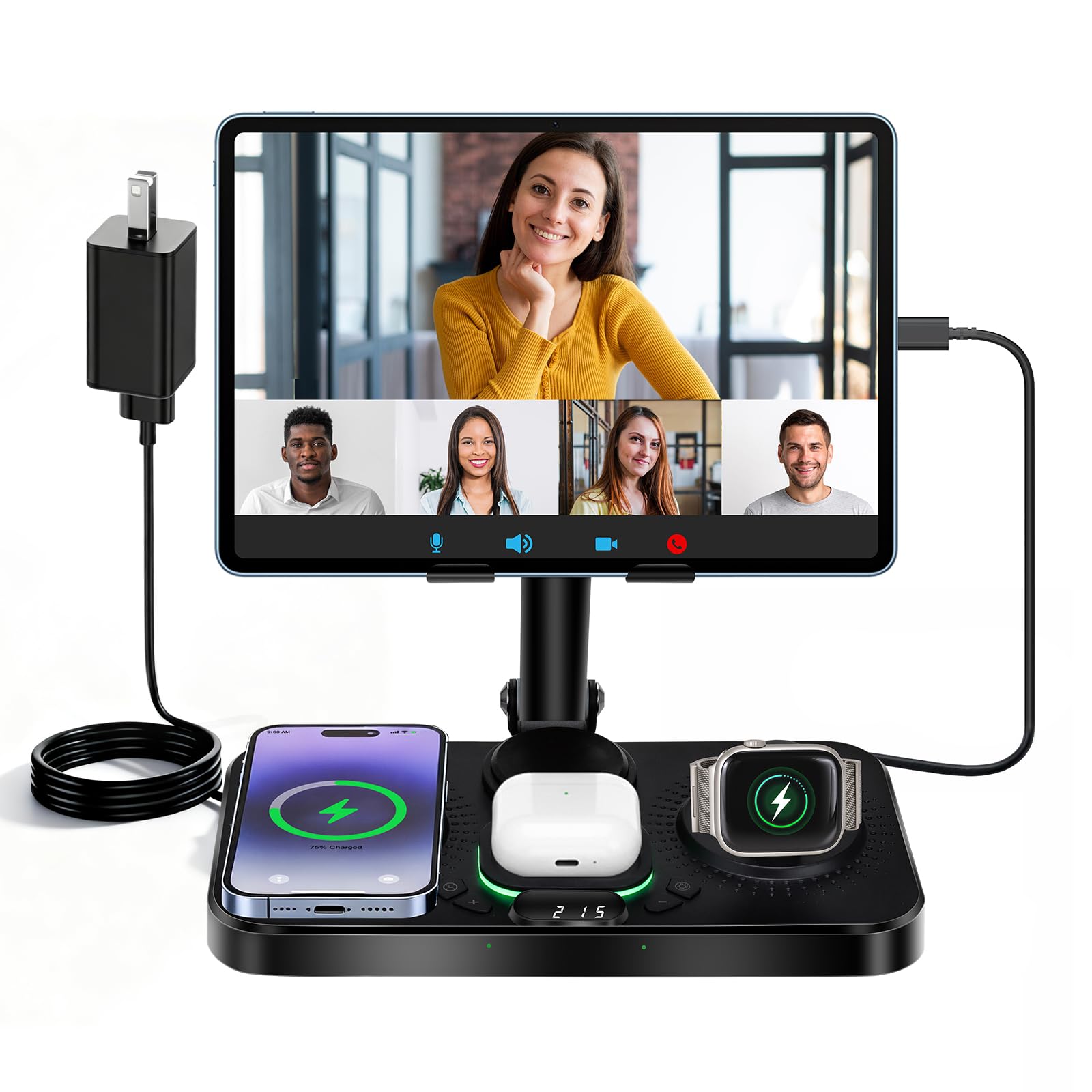 6-in-1 Wireless Charging Station for Apple Products with Clock, 7-Color RGB and Foldable,30W Multiple Devices Wireless Charging Stand for iPad Stand, for iphone17, for AirPods, for Apple Watch