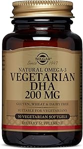 Solgar Omega-3 Vegetarian DHA 200 mg Vegetarian, 50 Softgels - Support for Cardiovascular, Joint & Skin Health - Contains DHA-Rich Algal Oil - Vegan, Gluten Free, Dairy Free - 50 Servings