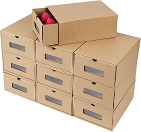 FEMOR 10 Cajas de Zapatos Zapatero Cajón Transparente Plegable Apilable Caja Guardar Zapatos Hechas de Papel Favorable al Medio Ambiente 