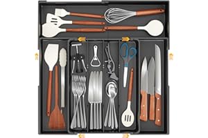Ceecysaa Cutlery Organizer, Expandable Utensil Organizer for Kitchen, Utensil Holder, Adjustable Cutlery Tray Drawer Organize