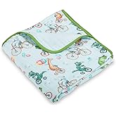 LollyBanks Muslin Quilt, 100% Cotton Lightweight 6-Layer Baby Blanket for Boys and Girls, Soft and Breathable Muslin Baby Quilt, Gentle 47”x47” Infant Crib Blanket, Registry (Animal Bike Print)