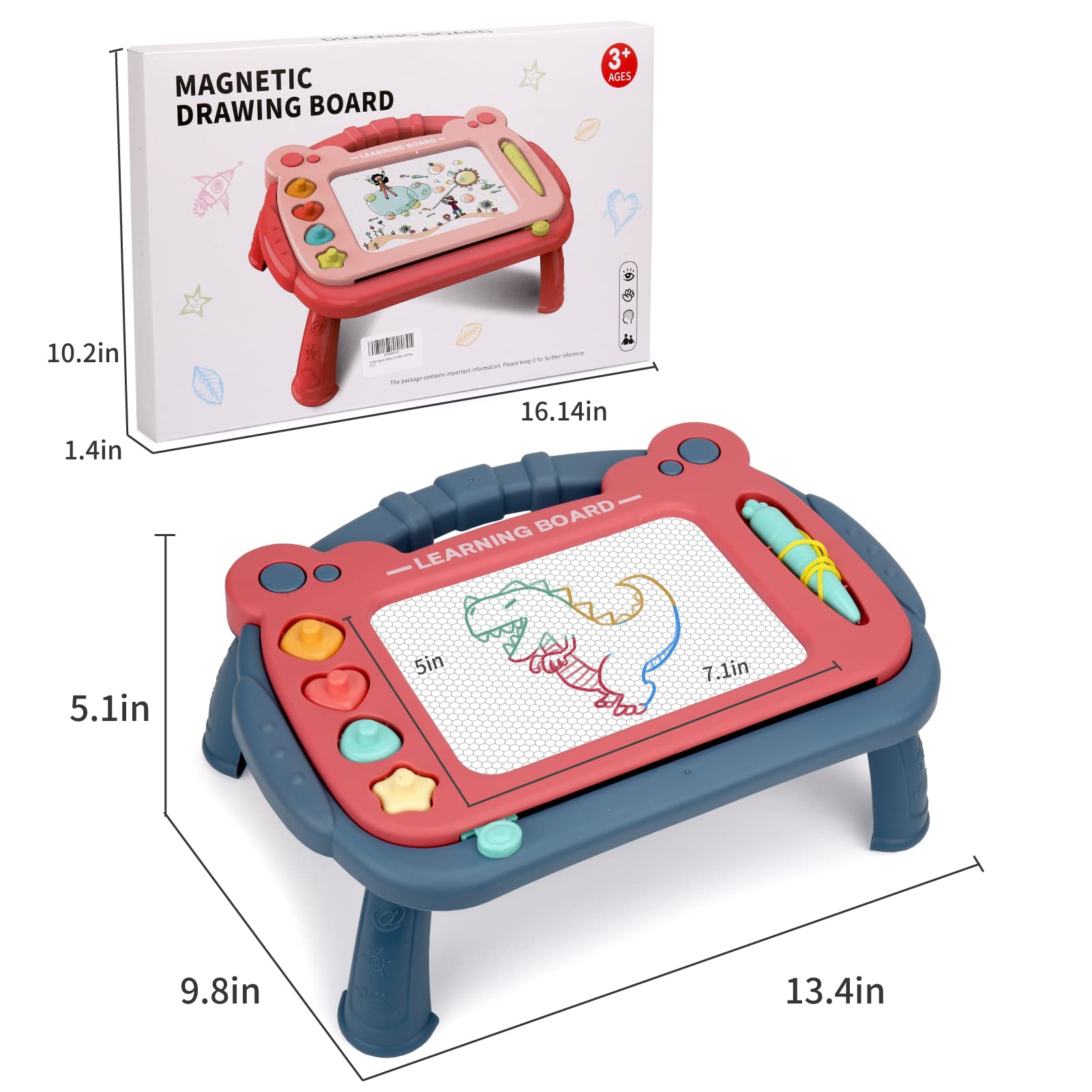 Magnetic Drawing Board for Toddlers 1-3, Color Erasable Doodle Writing Pad, Learning Painting Sketch Pad, Best Birthday Easter Christmas Halloween Kids Toy Gifts for Boys and Girls(Blue)