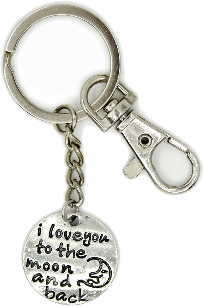 Silver Keychain, Charm Keychain, I Love You to the Moon and Back Keychain, Moon Keychain