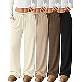 Velvelhall 4 Pack Women's Lounge Pants Comfy Wide Leg Yoga Pant Drawstring Loose Baggy Sweatpants Open Bottom with Pockets