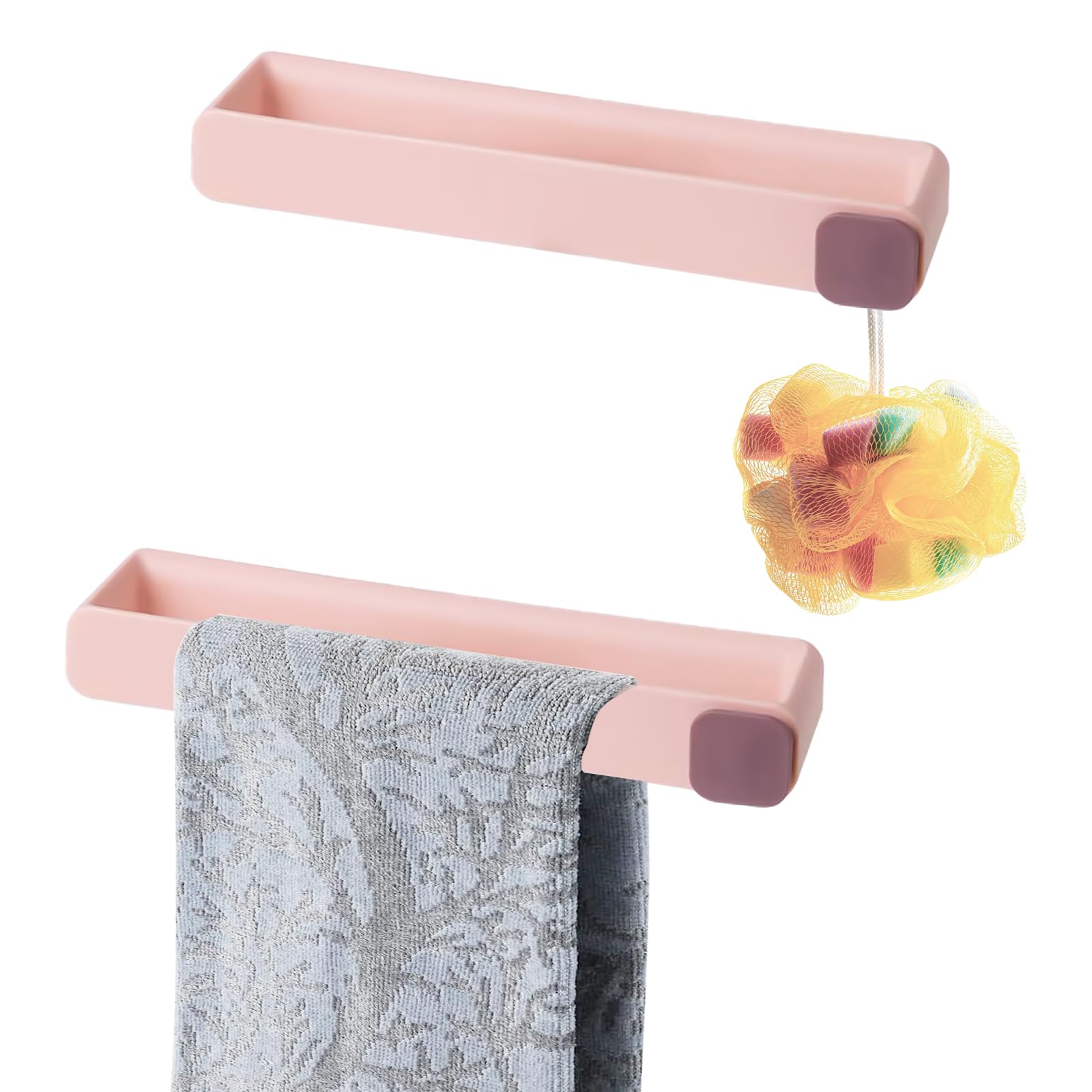 Photo 1 of 2-Pack Towel Bars, Wall-Mounted Bath Towel Racks, Self-Adhesive No-Drill Installation, Suitable for Bath Towels/Hand Towels, Modern Minimalist Design (Pink)