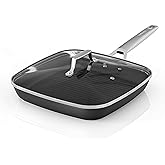 MsMk Square Grill Pan with Lid, 9.5 Inch Titanium and Ceramic Nonstick Grilling Skillet Pan,Stay-Cool Handle,Compatible with All Stovetops,PFOA Free,Dishwasher & Oven Safe,Indoor Chicken Skille