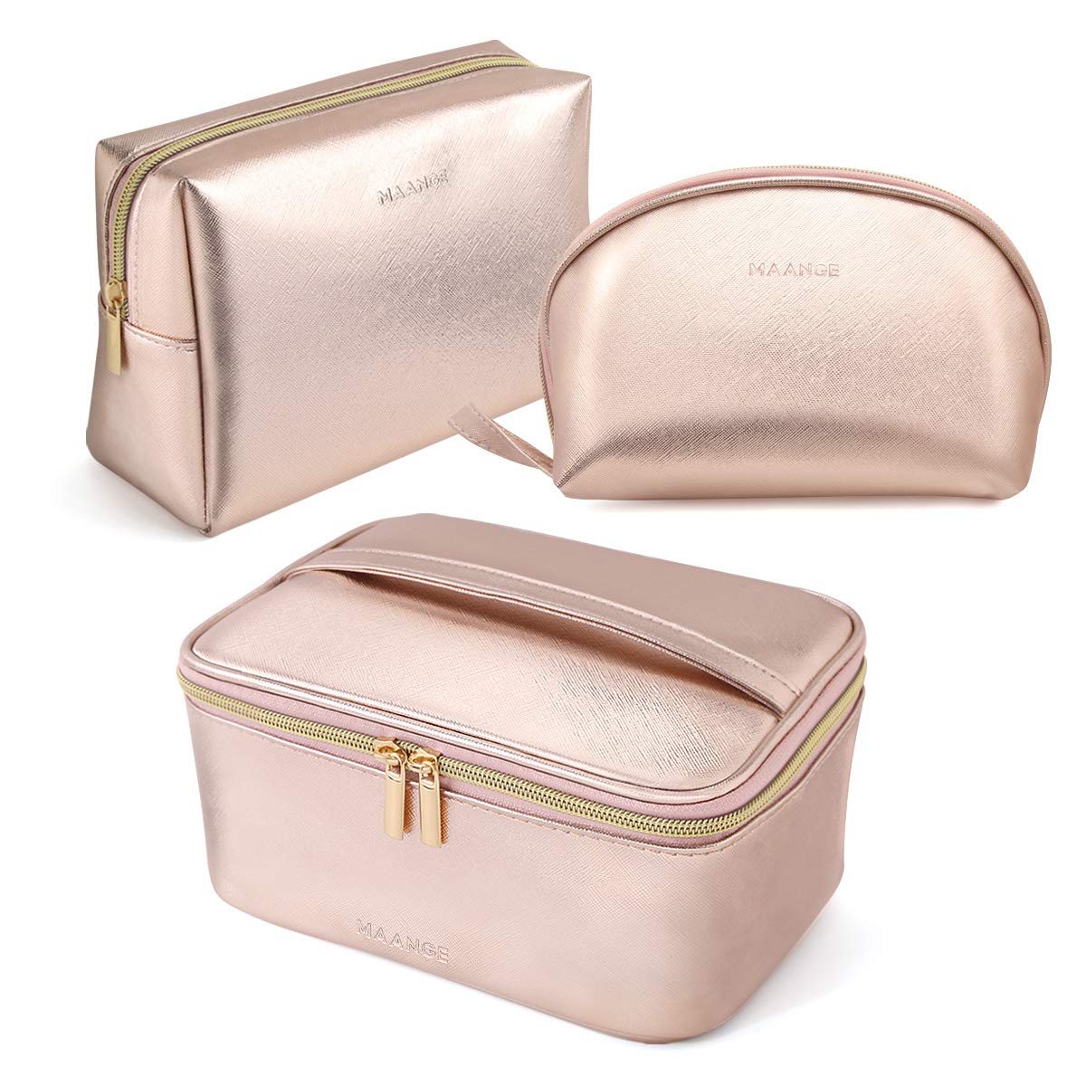 MAANGE 3 Pcs Make Up Bag, Waterproof Cosmetic Case Travel Toiletry Bag Zipper Pouch Travel Wash Bag Cosmetic Organizer Set for Women