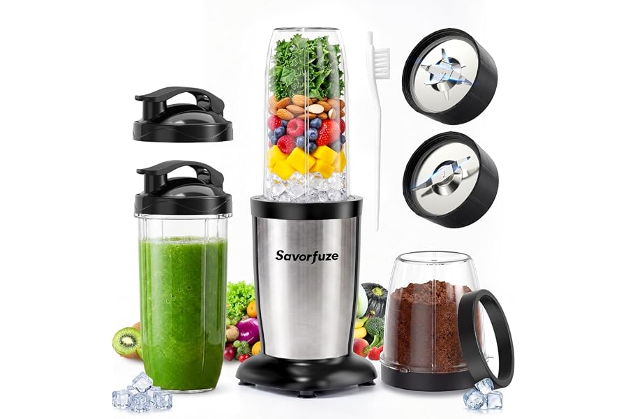 Smoothie Blender Grinder Combo, Countertop Blender Smoothies and Shakes | 16-in-1 Single Serve Smoothie Maker with 2x To-Go Cup & 10oz Grinding Cup, Blender Protein Shakes & Spices, Max 900W