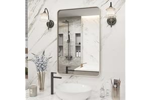 VANLIO 20x30 Silver Bathroom Mirror, Silver Wall Mirror for Vanity, Brushed Metal Framed Rectangle Mirror, Anti-Rust, Brushed Nickel,Shatterproof, Round Corners(Horizontally/Vertically)