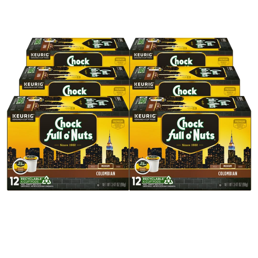 Chock Full o' Nuts Colombian Keurig K-Cup Pods for Keurig Brewers – Premium Arabica, Medium Roast – Single Serve – 6 Packs of 12 K-Cup Pods Image